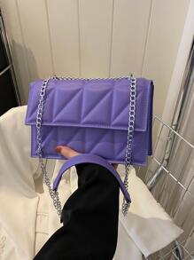 Small Quilted Flap Chain Square Bag Fashion Style - Purple - View 2