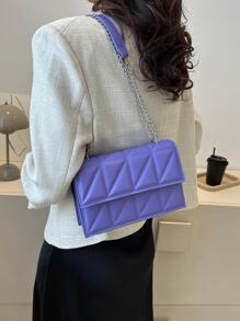 Small Quilted Flap Chain Square Bag Fashion Style - Purple - View 4