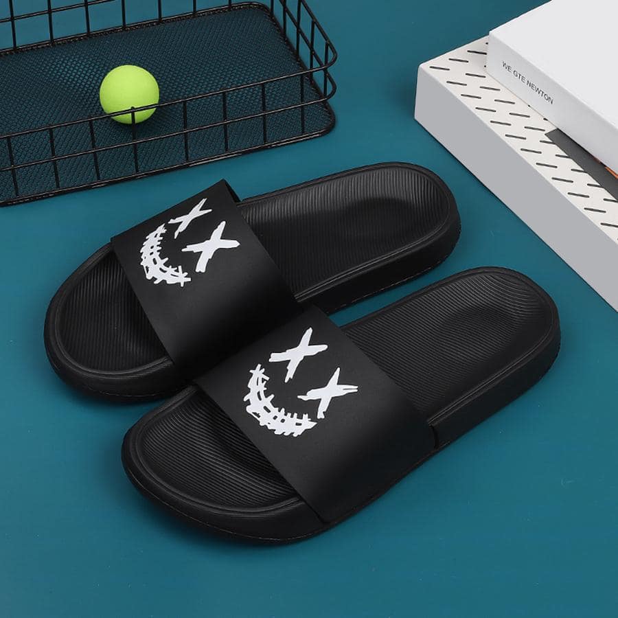 男士圖形圖案時尚夏天拖鞋 - 黑色 - 查看 1