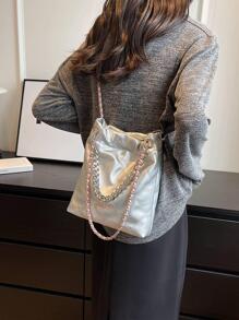 MOBAOFANG New Fashion Women's Shoulder Bag With Simple Chain Strap - Silver - View 4