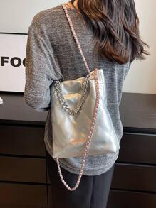MOBAOFANG New Fashion Women's Shoulder Bag With Simple Chain Strap - Silver - View 3