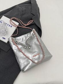 MOBAOFANG New Fashion Women's Shoulder Bag With Simple Chain Strap - Silver - View 6