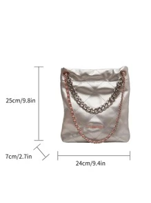 MOBAOFANG New Fashion Women's Shoulder Bag With Simple Chain Strap - Silver - View 9