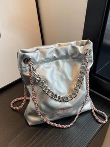 MOBAOFANG New Fashion Women's Shoulder Bag With Simple Chain Strap - Silver - View 1
