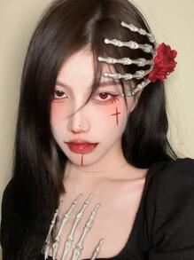 1入組女士骷髏和花朵裝飾創意服飾髮夾適合派對 - 紅色 - 查看 1