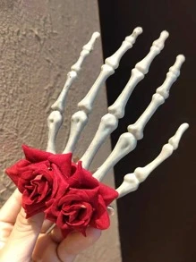 1入組女士骷髏和花朵裝飾創意服飾髮夾適合派對 - 紅色 - 查看 2