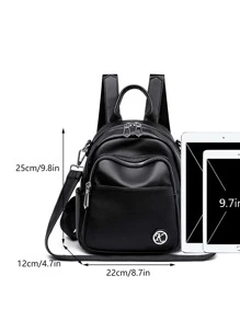 Letter Patch Black Fashion Backpack - Black - View 6