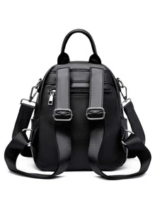 Letter Patch Black Fashion Backpack - Black - View 3