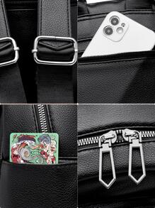 Letter Patch Black Fashion Backpack - Black - View 5