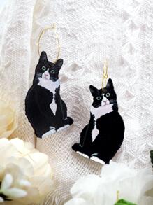 卡通貓耳墜 - 黑與白 - 查看 1