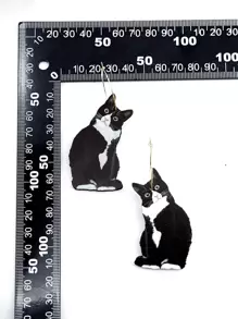 卡通貓耳墜 - 黑與白 - 查看 4