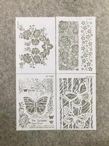 4pcs PET Drawing Stencil, Modern Flower & Butterfly Design Drawing Stencil For Student - White - View 1