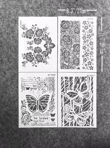 4pcs PET Drawing Stencil, Modern Flower & Butterfly Design Drawing Stencil For Student - White - View 3