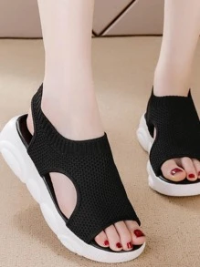 Women's Solid Color Peep Toe Comfortable Breathable Sandals, Summer