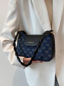 Bolso De Hombro Ligero Y Casual De Negocios Con Gráficos De Letras Para Chicas Adolescentes, Mujeres Estudiantes Universitarias, Novatos Y Trabajadores De Cuello Blanco Perfecto Para La Oficina, La Universidad, El Trabajo, Los Negocios, Los Desplazamientos, Actividades Al Aire Libre, Viajes, Salidas, Bolso Bandolera, Bolso Baguette, De Moda, Vintage, Portátil - Azul - Ver 2