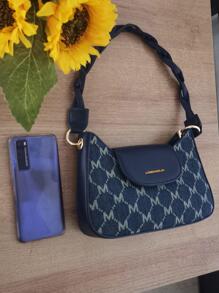 Bolso De Hombro Ligero Y Casual De Negocios Con Gráficos De Letras Para Chicas Adolescentes, Mujeres Estudiantes Universitarias, Novatos Y Trabajadores De Cuello Blanco Perfecto Para La Oficina, La Universidad, El Trabajo, Los Negocios, Los Desplazamientos, Actividades Al Aire Libre, Viajes, Salidas, Bolso Bandolera, Bolso Baguette, De Moda, Vintage, Portátil - Azul - Ver 4