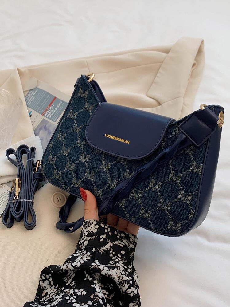 Lightweight,Business Casual Letter Graphic Shoulder Bag For Teen Girls Women College Students,Rookies & White-Collar Workers Perfect For Office,College,Work ,Business,Commute,Outdoors, Travel, Outing Crossbody Bag,Bag Fashion,Vintage Portable - Blue - View 7