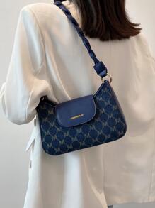 Bolso De Hombro Ligero Y Casual De Negocios Con Gráficos De Letras Para Chicas Adolescentes, Mujeres Estudiantes Universitarias, Novatos Y Trabajadores De Cuello Blanco Perfecto Para La Oficina, La Universidad, El Trabajo, Los Negocios, Los Desplazamientos, Actividades Al Aire Libre, Viajes, Salidas, Bolso Bandolera, Bolso Baguette, De Moda, Vintage, Portátil - Azul - Ver 6