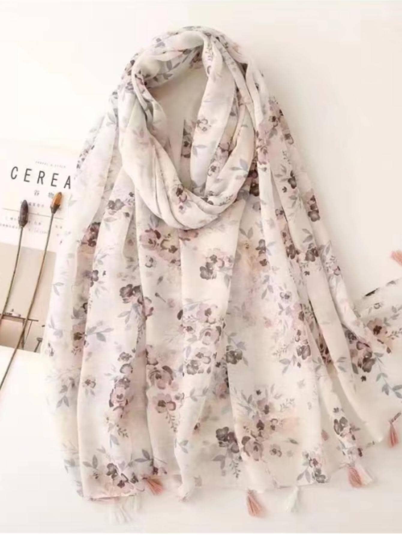 印花流蘇裝飾圍巾 - 彩色 - 查看 1