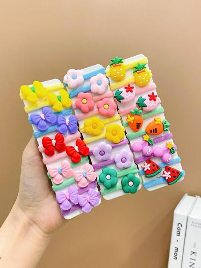 30入組女孩花和蝴蝶結裝飾髮圈適用於頭髮裝飾用品