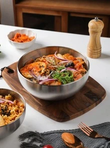 1pc Stainless Steel Bowl School Supplies,Christmas Gift - Silver - View 8