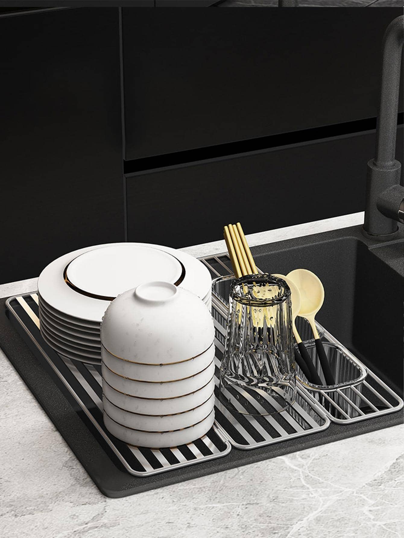 1set Stainless Steel Kitchen Drain Rack - Silver - View 1