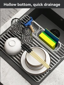 1set Stainless Steel Kitchen Drain Rack - Silver - View 5