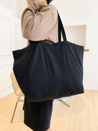 1 Pc Minimalist Solid Color Tote Bag Simple Canvas Tote Bag Large Capacity Handle Bag Solid Color Shoulder Bag Designer Shopping Handbag Reusable Boy For Shopping Shopper Bag Multi-Functional Travel Must Haves Large Bag Shopping Bag Beach Bag Large Spring School Supplies Luggage Hand Bag Gym Bags For Travel Large Tote Bag Big Bag New Life Items For Students Men Essentials Overnight Bag Travel Bags Laptop Bag