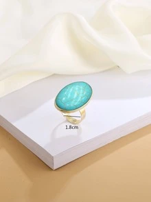 綠松石色橢圓裝飾戒指 - 藍色 - 查看 3