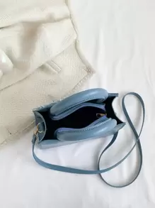 1 件女士纯色蓝色牛仔布手提包，百搭手提包，小众品牌优质单肩斜挎迷你方形包 - 藍色 - 查看 5