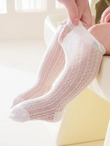 1雙白色夏季網公主風小腿中部設計女嬰襪子 - 白色 - 查看 2