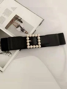 优雅 1 件女士仿珍珠装饰时尚腰带，适合万圣节夏季、秋季、秋季、万圣节 - 黑色 - 查看 3