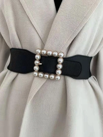 1 pieza Elegante cinturón de mujer con decoración de perlas falsas para vestido, decoración para Halloween, verano, escuela, otoño, Halloween