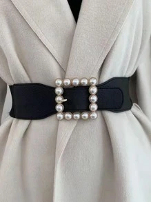 优雅 1 件女士仿珍珠装饰时尚腰带，适合万圣节夏季、秋季、秋季、万圣节 - 黑色 - 查看 2