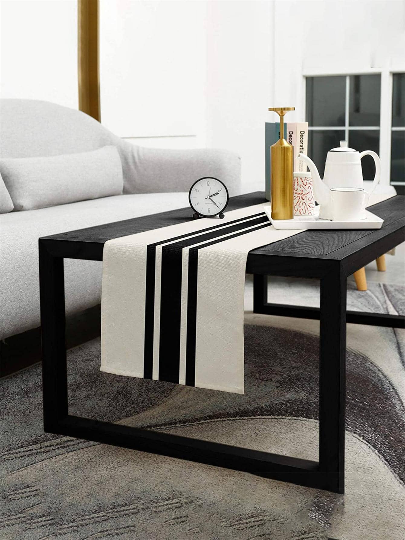 1入組條紋圖案長方桌布 - 黑與白 - 查看 1