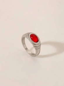 方晶鋯石橢圓裝飾戒指 - 彩色 - 查看 1