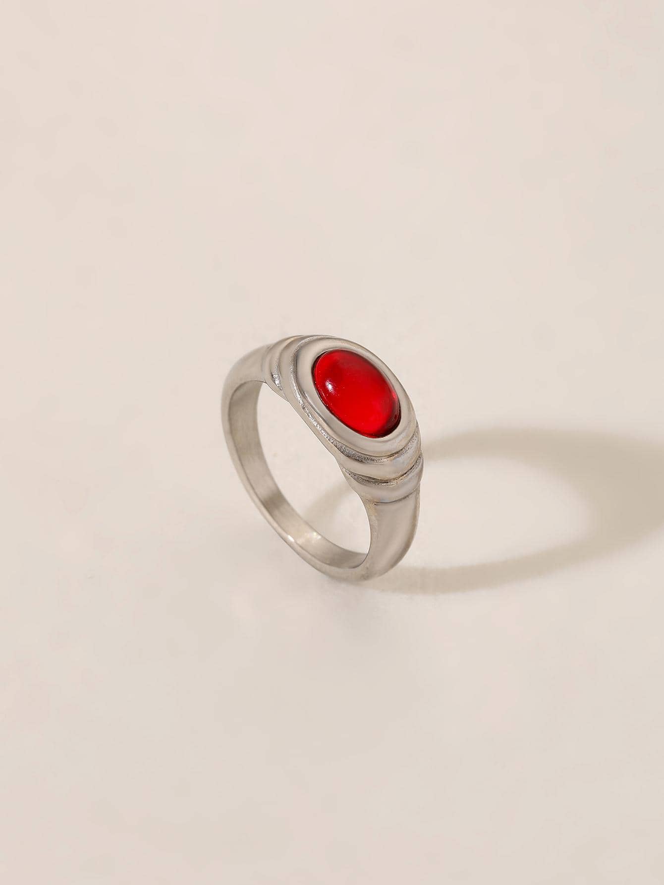 方晶鋯石橢圓裝飾戒指 - 彩色 - 查看 1