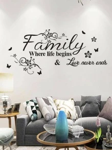 Sticker mural avec slogan et impression de fleur, sticker mural adhésif noir amovible pour la décoration de la maison, stickers, décalcomanie murale, décalcomanie vinyle pour la décoration de la maison, articles de décoration de printemps pour rafraîchir votre maison, autocollants de décoration de fête, cadeaux de décoration d'anniversaire et de remise des diplômes