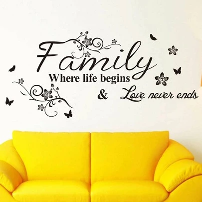 标语和花卉印花墙贴，黑色可移除自粘墙贴，用于家居装饰，贴纸，墙贴，乙烯基贴花，春季装饰品，让您的家焕然一新，节日装饰贴纸，生日毕业礼物