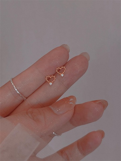 CHOSHILAR 1 pasang Cubic Zirconia Dekorasi Jantung Stud Anting-Anting