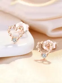 CHOSHILAR 1 par de pendientes tipo botón con decoración de corazón de circonita cúbica, regalo para San Valentín, mamá, madre, Día de la Madre - Oro rosa - Ver 4