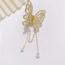 1 Nữ Ngọc Trai Giả Bướm Thiết Kế Vuốt Tóc Thời Trang Trang Trí Tóc - Vàng - Xem 4