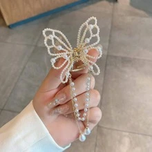 1 Nữ Ngọc Trai Giả Bướm Thiết Kế Vuốt Tóc Thời Trang Trang Trí Tóc - Vàng - Xem 3