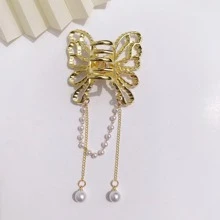 1 Nữ Ngọc Trai Giả Bướm Thiết Kế Vuốt Tóc Thời Trang Trang Trí Tóc - Vàng - Xem 6