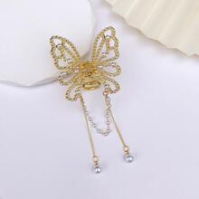 1 Nữ Ngọc Trai Giả Bướm Thiết Kế Vuốt Tóc Thời Trang Trang Trí Tóc - Vàng - Xem 8