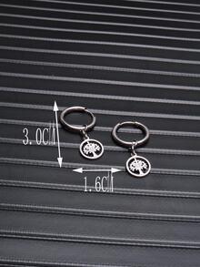 男士樹細節圓形耳墜 - 銀色 - 查看 3