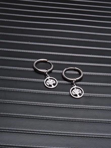 男士樹細節圓形耳墜 - 銀色 - 查看 2