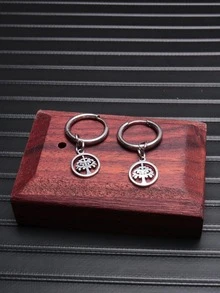 男士樹細節圓形耳墜 - 銀色 - 查看 4