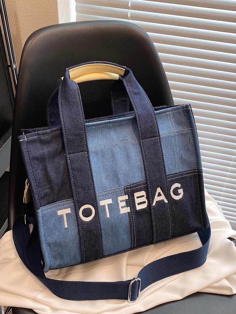 女士新款時尚帆布包大容量 - 藏蓝色 - 查看 1