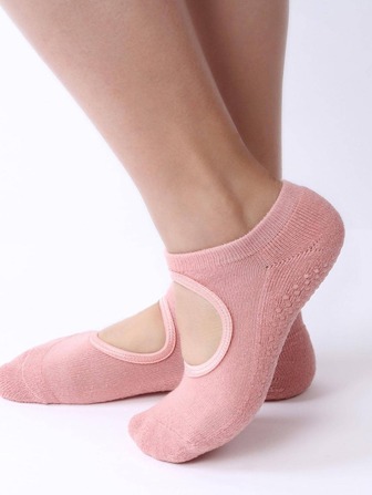 1 par Calcetines de yoga unicolor con abertura anti deslizante